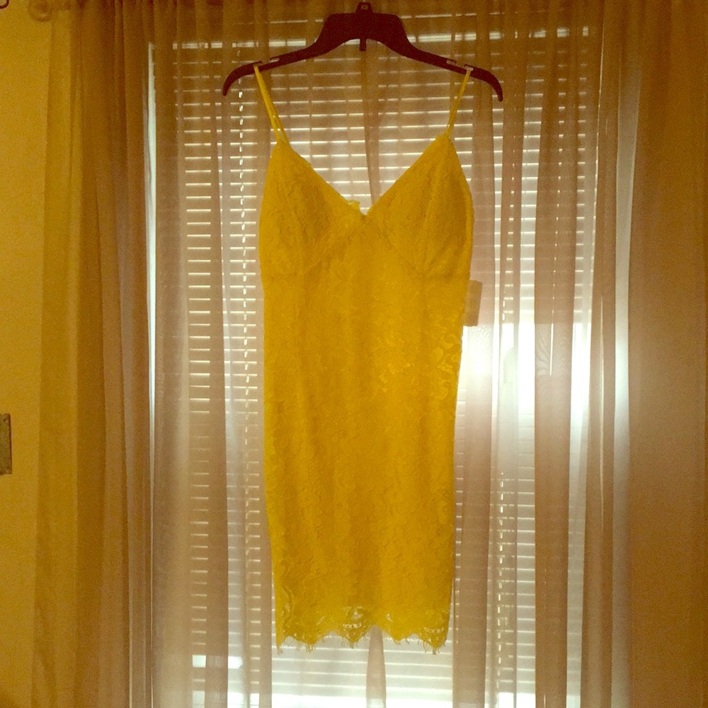 Bright yellow flower lace mini dress